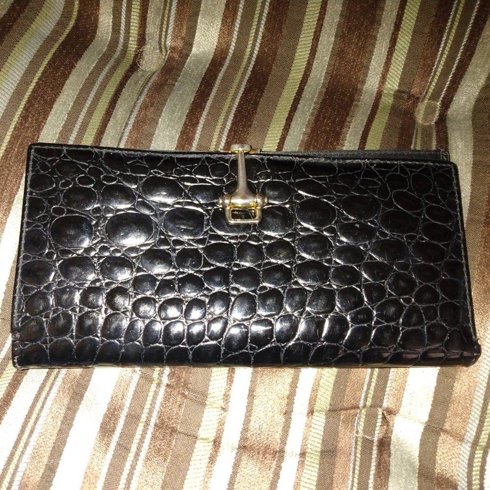 ❤️BUDD LEATHER Crocodile Bidente Horsebit Flap ID Checkbook Wallet Made in…